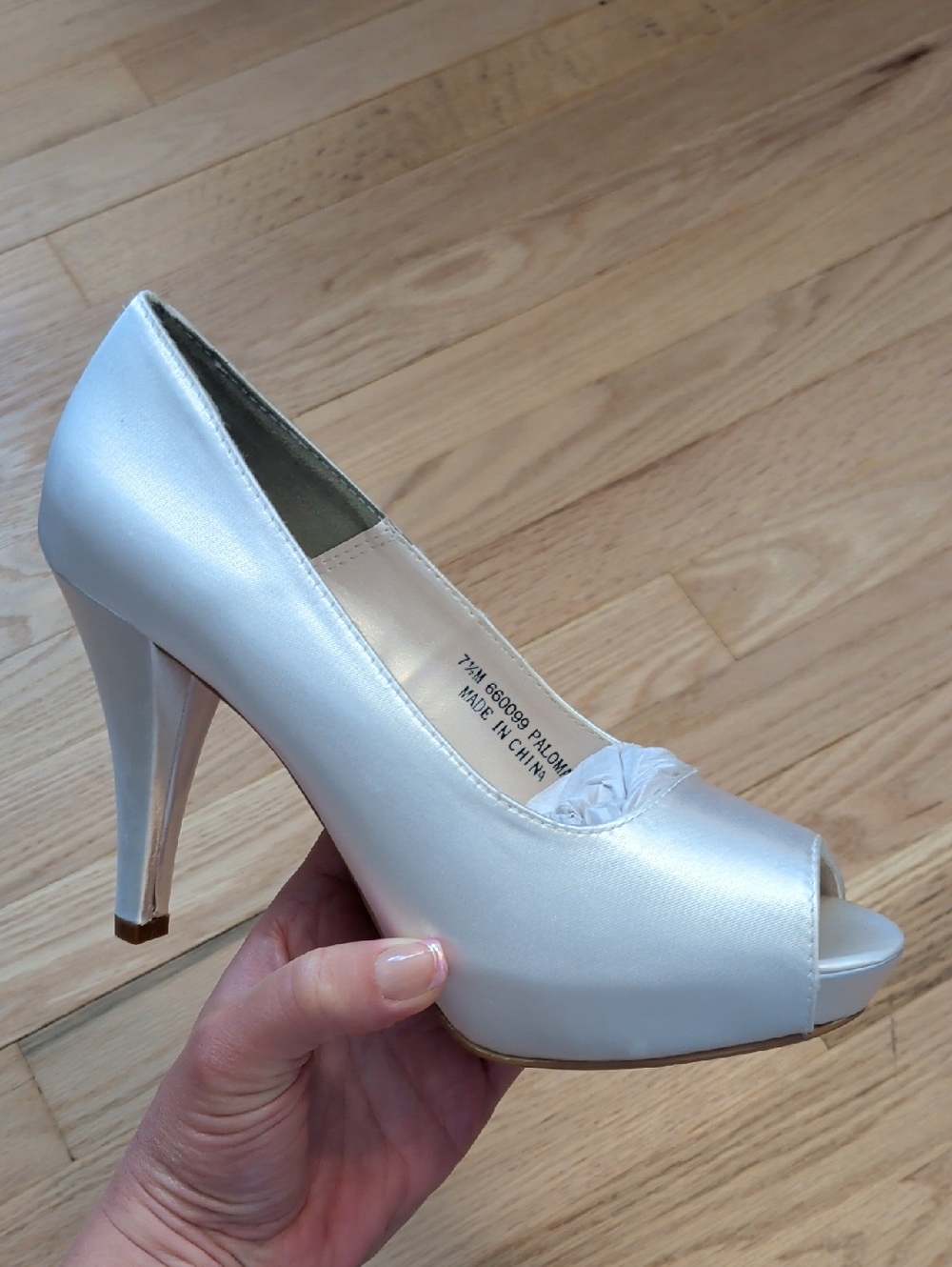 David's Bridal Silver Peep-Toe Heels 7.5 Bridal Wedding